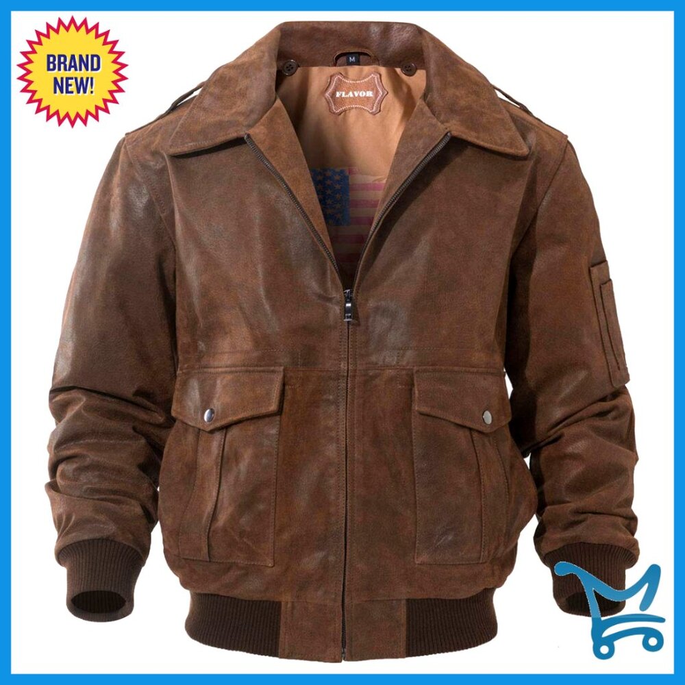 Genuine Leather Flight Bomber Jacket With Removable Fur Collor